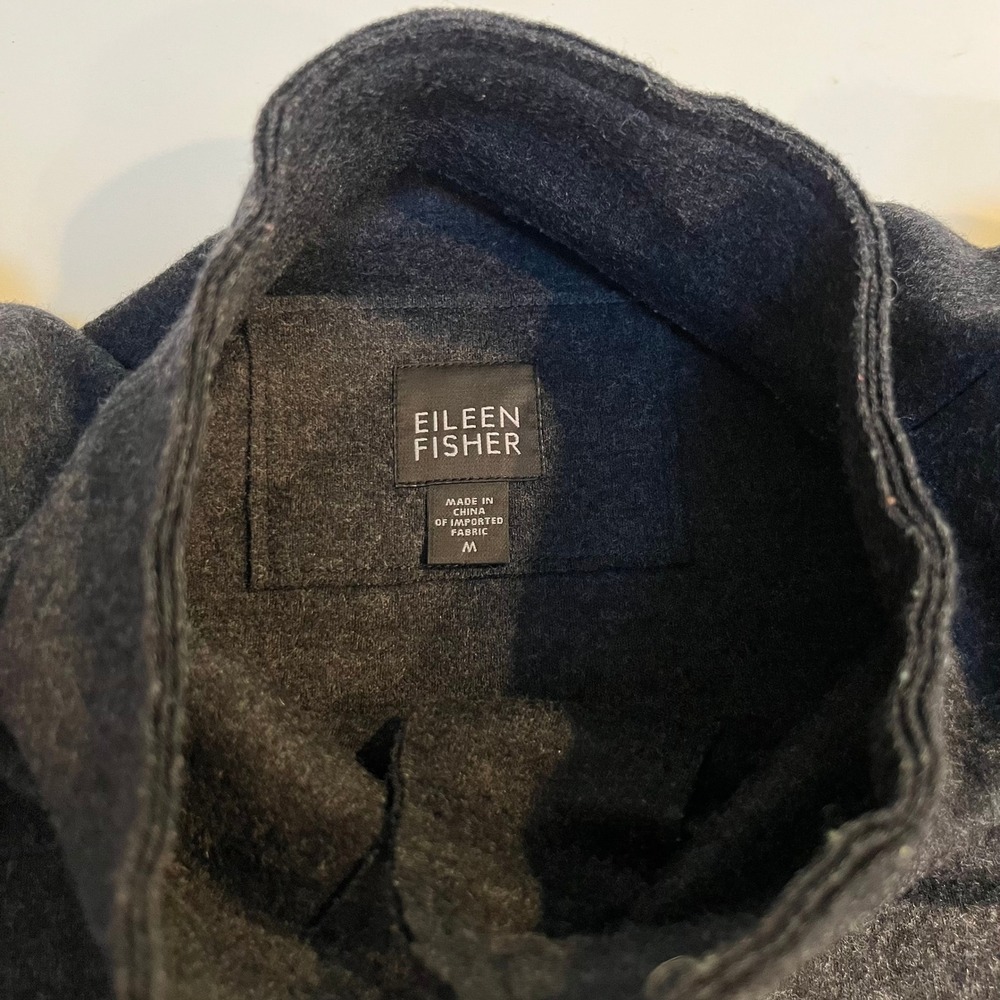 Eileen Fisher Womens Charcoal Gray Mock Neck Button Front Jacket Size M - Picture 5 of 14